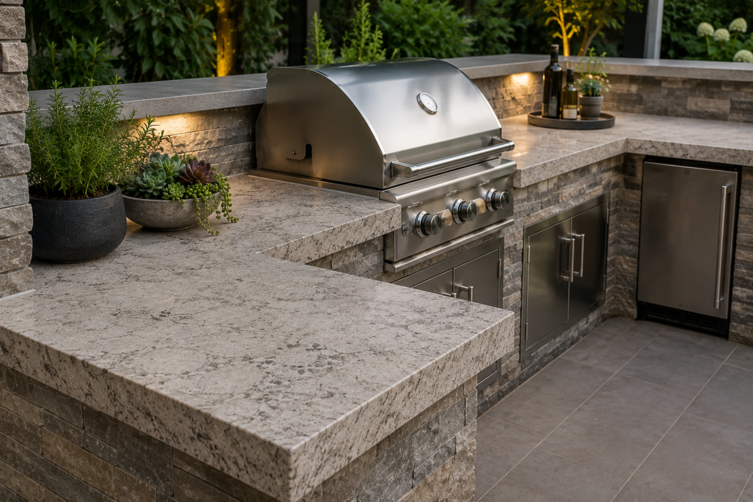 Granite outdoor kitchen countertops with built-in grill in Redding, CA